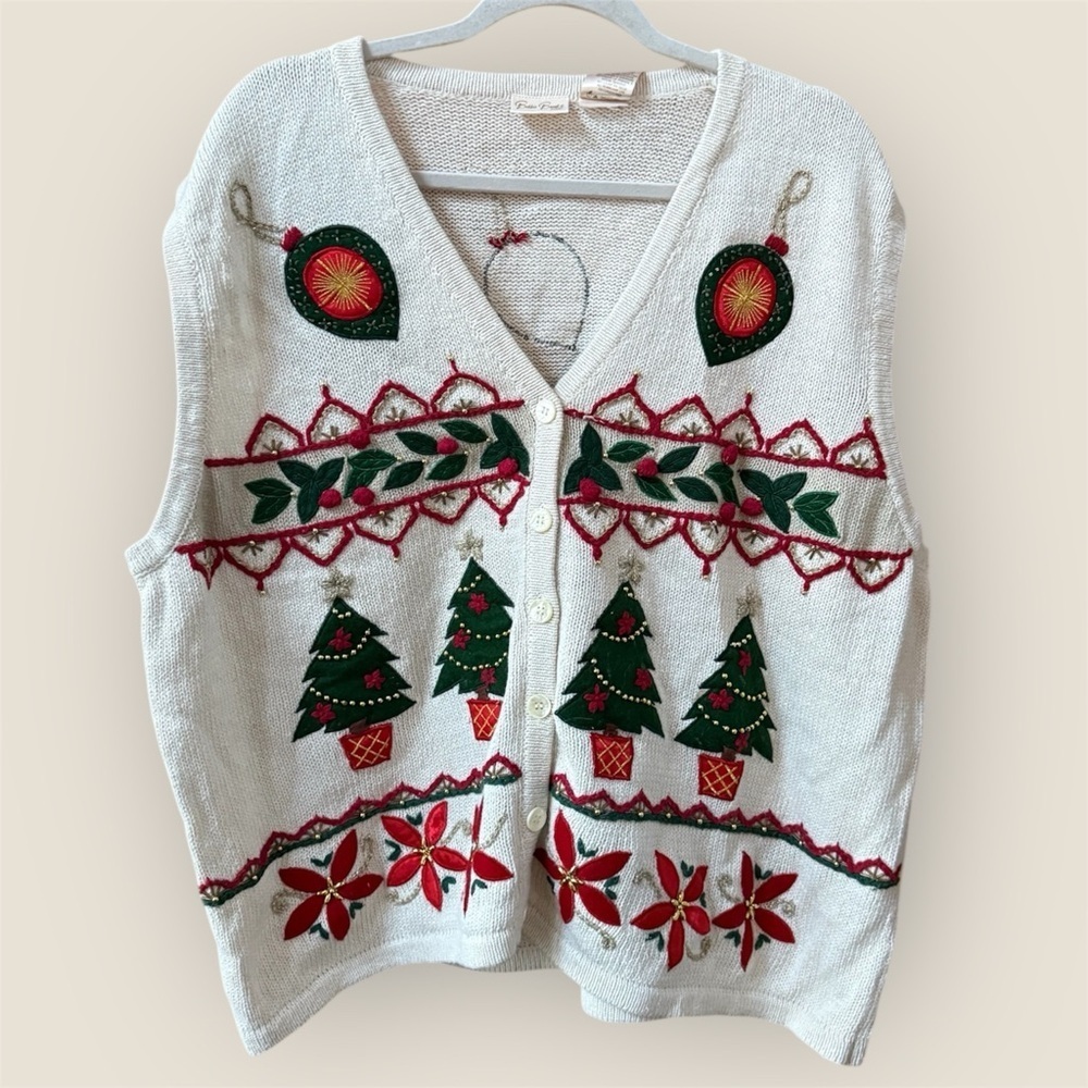 vintage Bobbie Brooks novelty Christmas sweater vest NWT  embroidered details